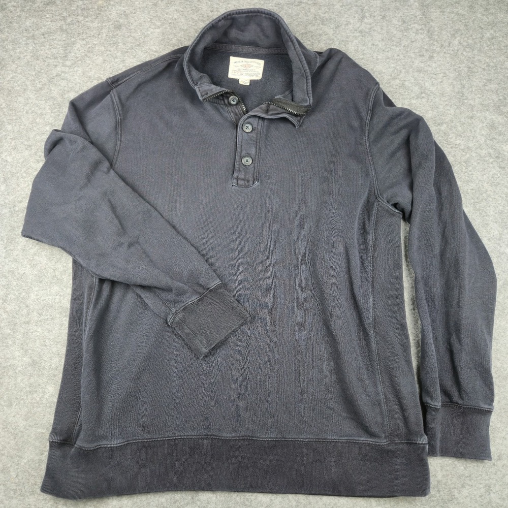 Y2K‎ American Eagle Henley Sweatshirt Mens 2XL Black Grunge Distressed Faded 90s